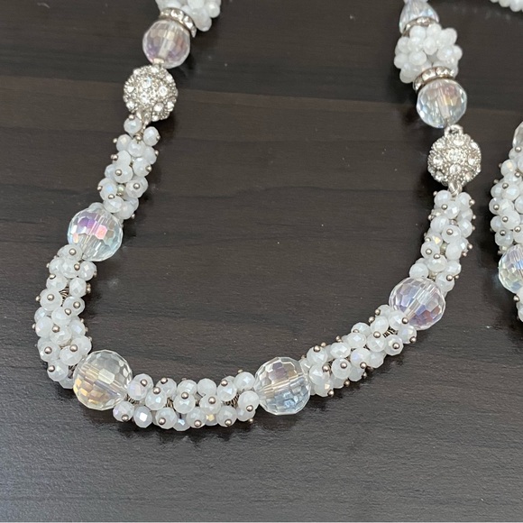 Convertible Handmade White/Clear Crystal Glass Beads Magnetic Clasps Jewelry Set - Picture 10 of 16